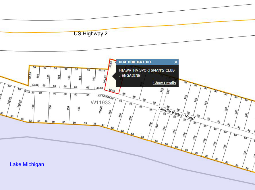 Lot 101 Middle Beach Road Hiawatha Sportsman's Club